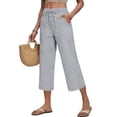 thumbnail image 2 of Cotton Linen Pants Womens Straight Leg Casual Capris 2026 Summer Beach Vacation Cropped Trousers Plus Size Drawstring Capri Pants Gray M, 2 of 5