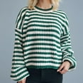 thumbnail image 2 of Byworldtasic Women's Oversized Sweatshirt Knit Striped Drop Shoulder Sweatshirt Crew Neck Long Sleeve Sweater, 2 of 9