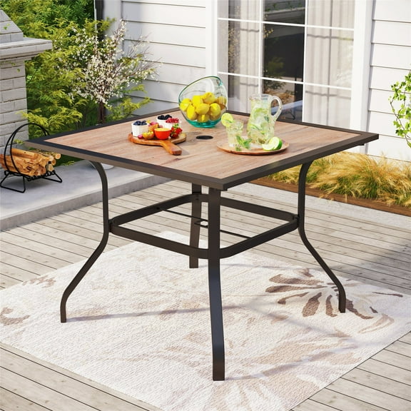 Summit Living Outdoor Patio Dining Table with Faux Wood Top & Umbrella Hole for 4-Person