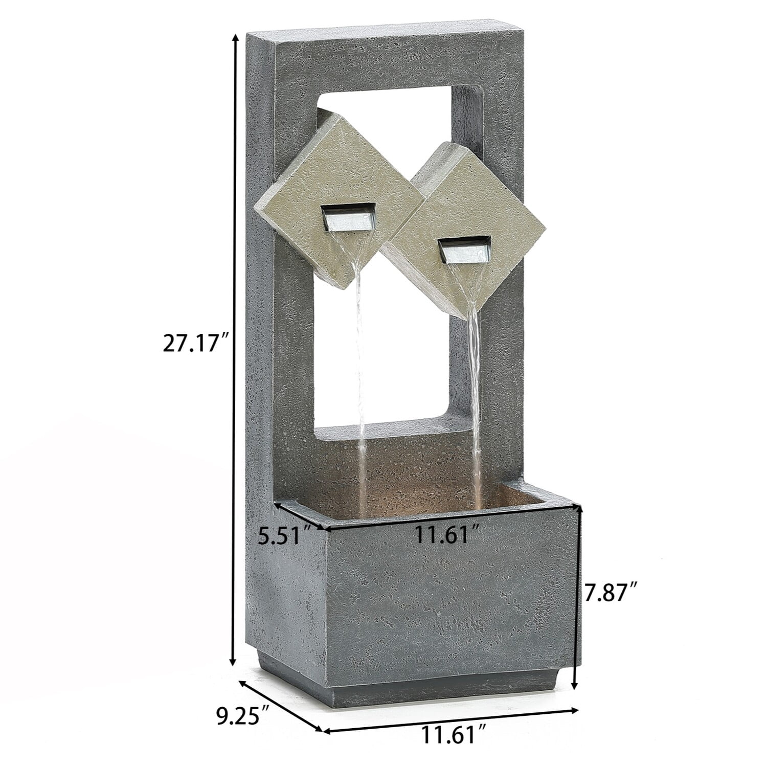 LuxenHome Cascading Gray Resin Rectangular Outdoor Fountain with Lights