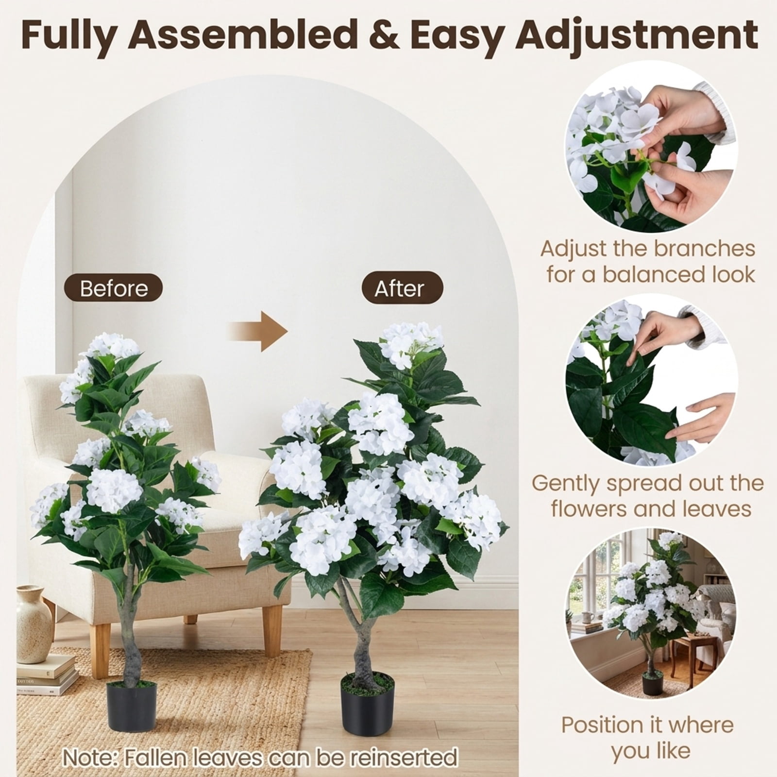 Vebreda Artificial Plant Decor, 43.5" Artificial Hydrangea Tree 2-Pack, Bring Lifelike Beauty Indoors, Long-Lasting Build with Stable Base