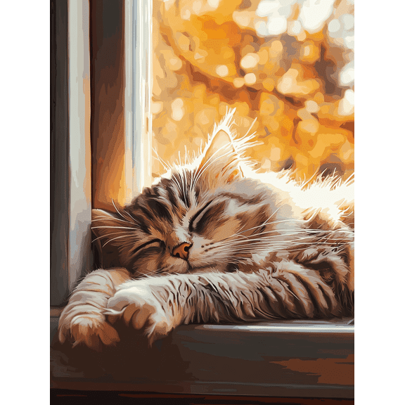 Sleeping Cat Windowsill Canvas Wall Art， Suitable for Living Room， Bedroom， Office， Study， and Apartment Decoration.