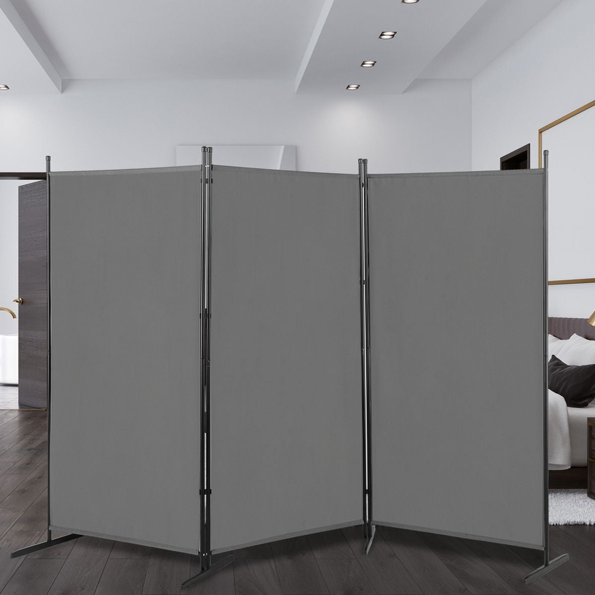 Alvantor 6 ft 3-Panel Room Divider, 102.8 in Wide Foldable Polyester Fabric with Carbon Steel Frame, Gray