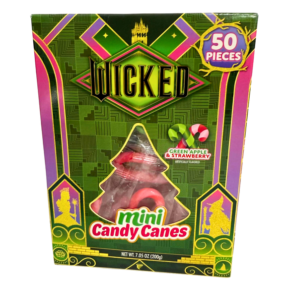 Wicked Mini Candy Canes Green Apple & Strawberry, Individually Wrapped Holiday Treats, 50 Pieces