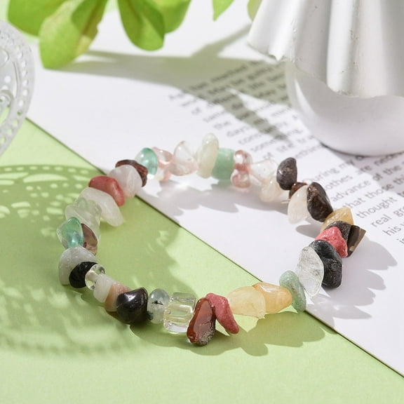 Mixed Stone 12 pc Mixed Gemstone Chips Stretch Bracelet for Kids Inner Diameter: 1-7/8 inch(4.9cm)