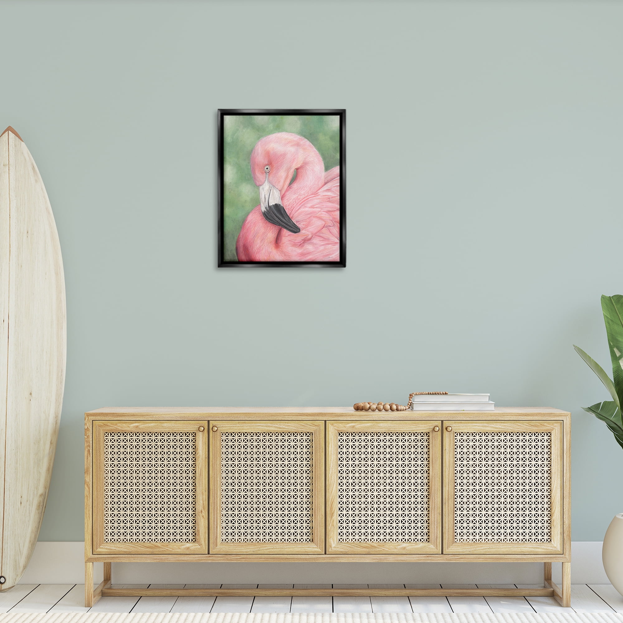 Stupell Industries Blushing Flamingo Visage Animals & Insects Painting Black Floater Framed Canvas Art Print Wall Art, 25 x 31