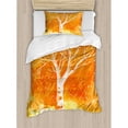 thumbnail image 3 of Fall Tree Duvet Cover Set Queen Size, Murky Original Hand Drawn Painting with Birches and Rain Drops Hazy Color Habitat, Decorative 3 Piece Bedding Set with 2 Pillow Shams, Orange, by Ambesonne, 3 of 3