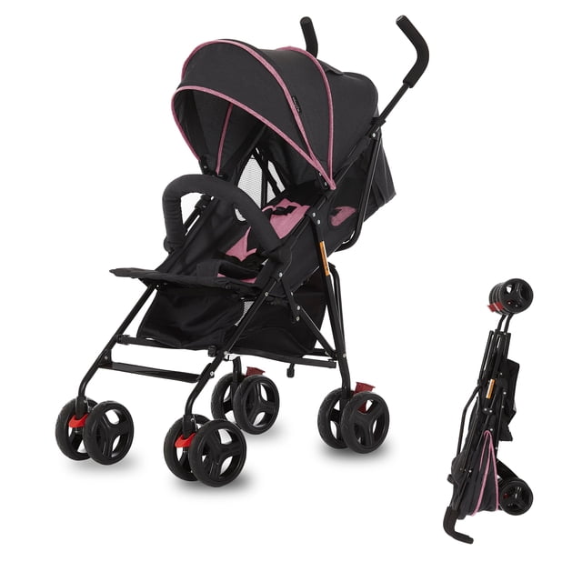 Dream On Me Vista Moonwalk Cochecito de bebé en rosa, cochecito infantil ligero con plegado compacto, cochecito paraguas reclinable multiposición con toldo, almacenamiento extra grande y portavasos