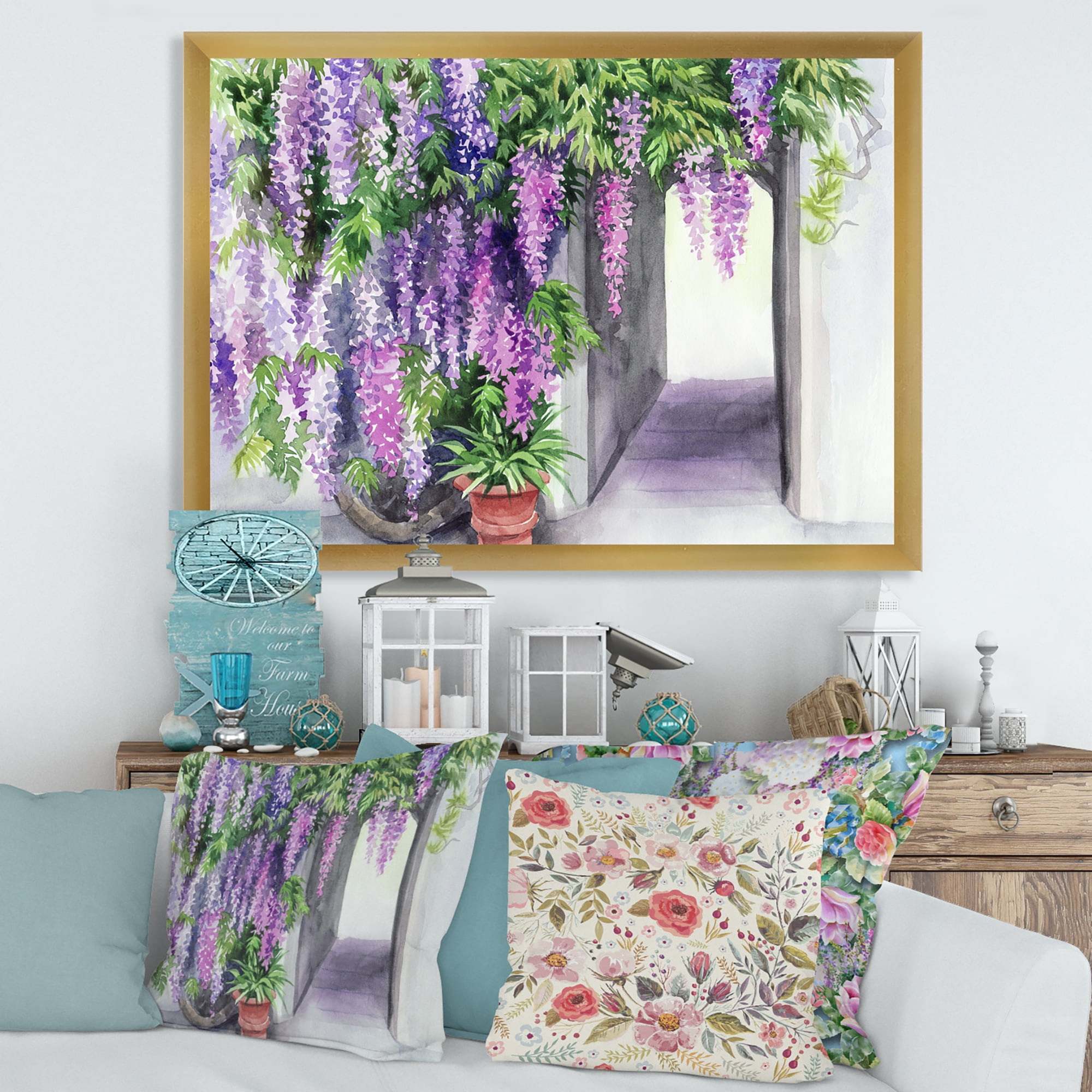 Designart 'Purple Wisteria Blossom' Traditional Framed Art Print