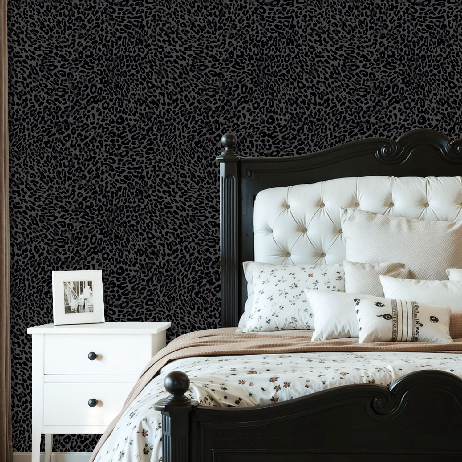 Peel and Stick Wallpaper Abstract Black Leopard Print Subtle Texture 23.6in x 9.8ft Self Waterproof Removable Self Adhesive Wall Paper Funky Contact Paper for Bedroom Bathroom Renter Friendly