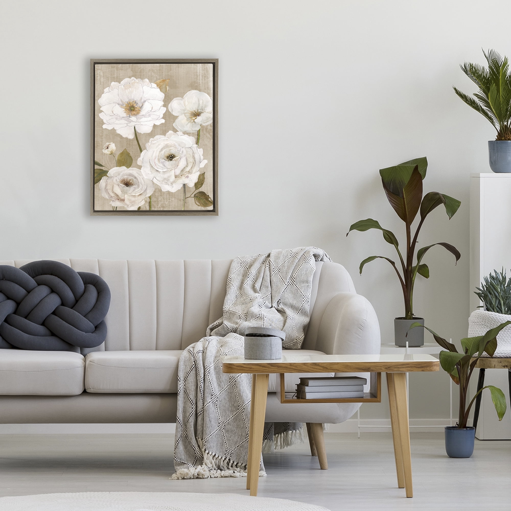 Stupell Industries Rustic Blooms in White Brown Framed Floater Canvas Wall Art, design by Carol Robinson