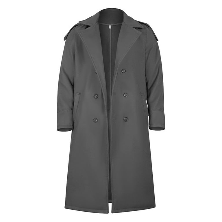 Mens Oversized Notched Long Faux Wool Blend Trench Coat Mens Oversized Notched Long Faux Wool Blend Trench Coat