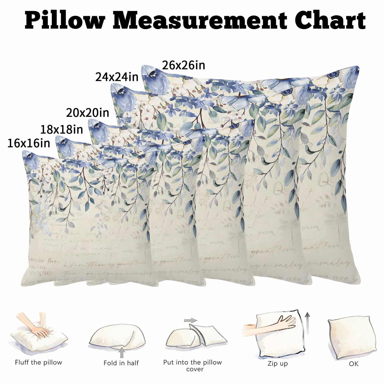 Blue Eucalyptus Leaves Pillow Covers 16x16 Inch, Farmhouse Retro Botanical Floral Linen Pillowcase with Invisible Zipper, Decorative Throw Pillow Covers Cushion Case for Couch Sofa Bed Living Room
