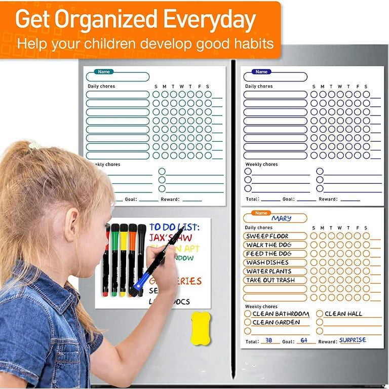 Hendson Magnetic Dry Erase Chore Chart and Menu Board Set for Kitchen Fridge - 11 inch x 17 inch Responsibility & Behavior Refrigerator Reward Incentive for