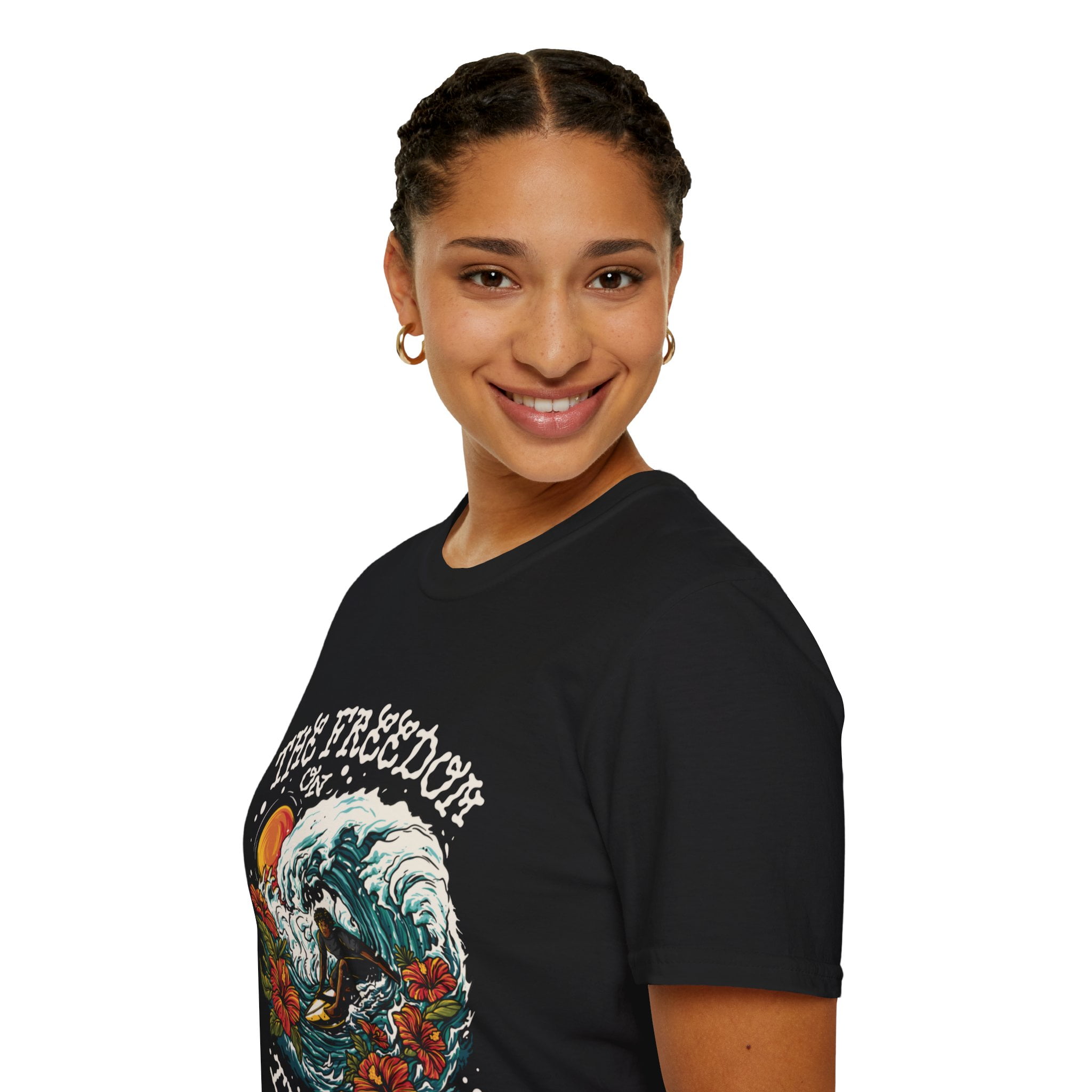 The Freedom On The Waves Surf Lover Novelty Graphic Unisex Softstyle TShirt