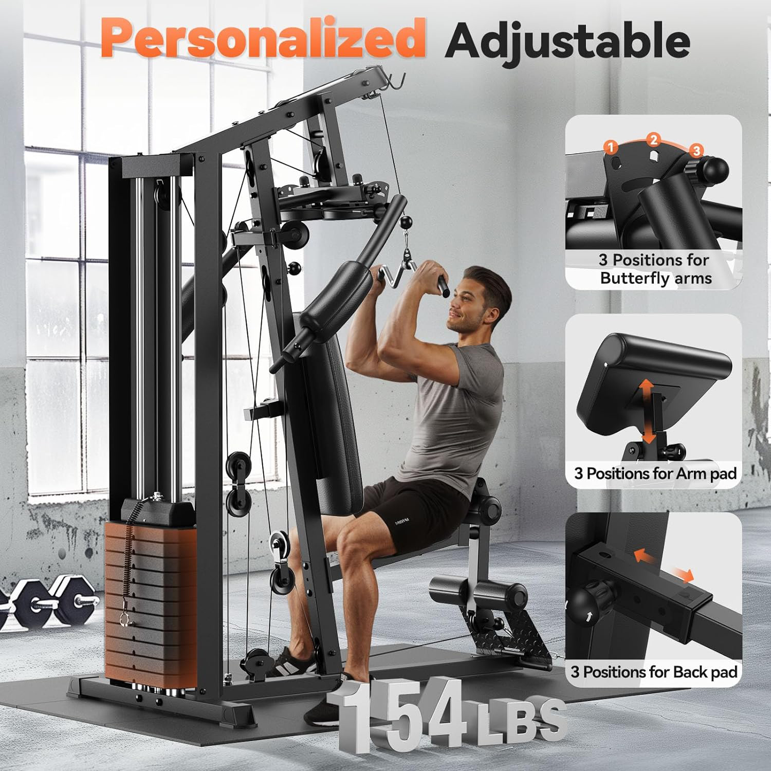 UPGO Home Gym, All-in-One Fitness Equipment, 154LBS Weight Stack, Full Body Workout Station with Pulley System
