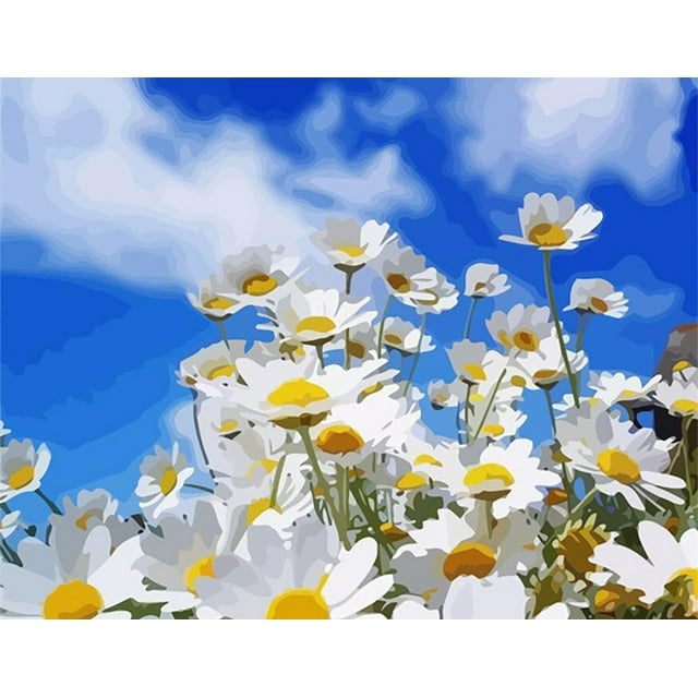 stickers 5D DIY Diamond Painting Small Daisy Lily RoundMosaic Flower Embroidery Kit Rhinestone Home30*40cm, frame not included.,5-TZ