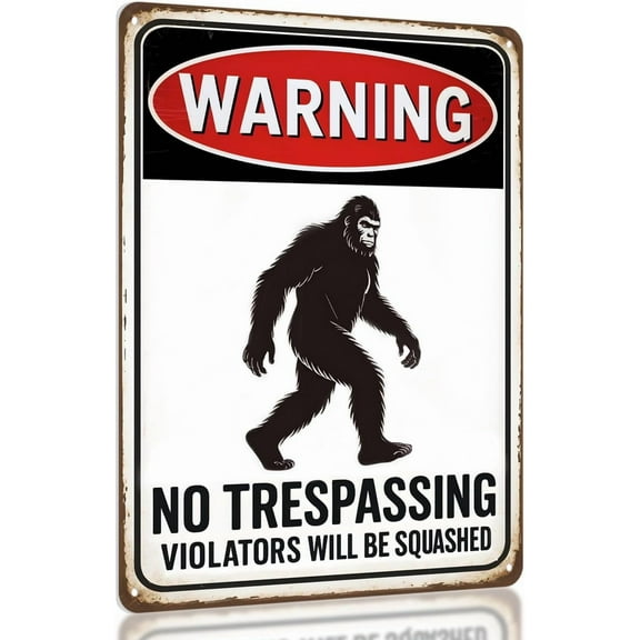 Bigfoot WARNING No Trespassing Metal Sign – Sasquatch Decor Outdoor, Bigfoot Wall Decor, Bigfoot Signs Metal Outdoor – 11×8.3″ Aluminum Yard, Porch & Man Cave Sign