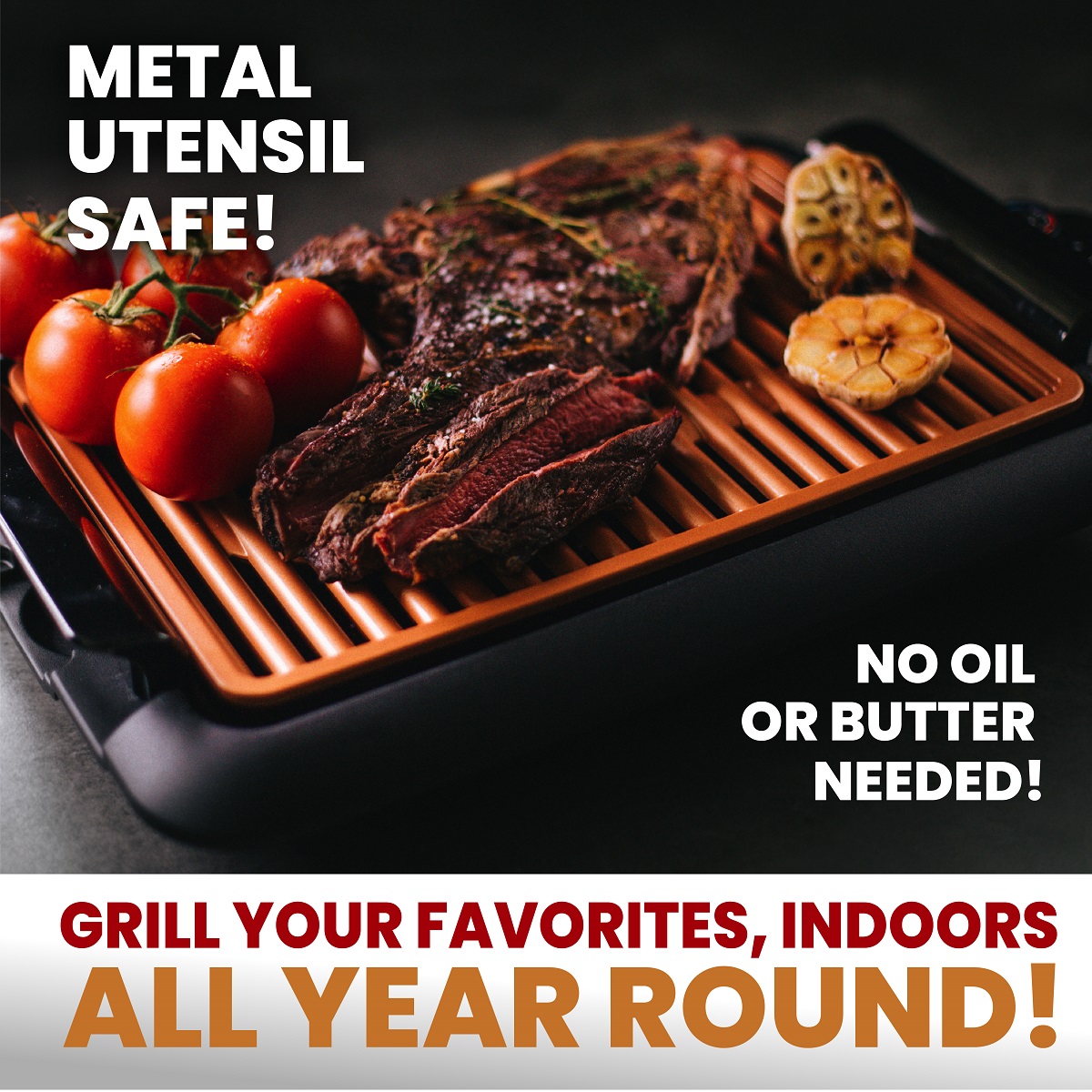 Gotham Steel Smokeless Indoor Grill, Ultra Nonstick Electric Grill, Dishwasher Safe Surface, Temp Control, Metal Utensil Safe, Barbeque Indoors with No Smoke! - image 3 of 7