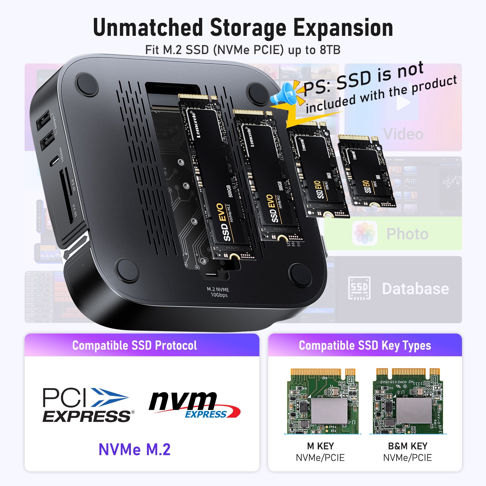 Mac mini M4 Dock, USB-C Hub for Mac mini M4/M4 Pro with NVMe SSD Enclosure,Docking Station 4K 60Hz Dual Monitor,HDMI, DP,4× USB Ports 10Gbps, SD/TF Card Reader