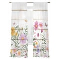 thumbnail image 2 of Sheer Curtain Panels Flowers Butterfly Rod Pocket Voile Window Curtains Floral Wood Window Treatments Ligh Filtering Privacy Curtain Drapes for Bedroom Living Room 2 Panel Set 96 Inch Length,, 2 of 9