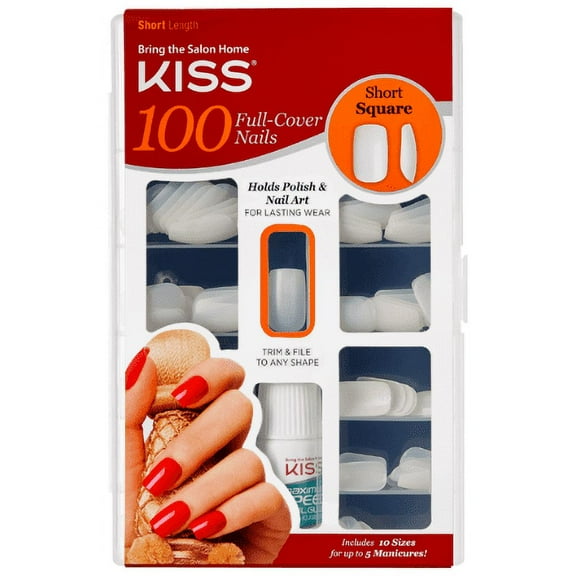 KISS Salon Acrylic Natural Nails - 100 Piece Kit Short Square - 100PS14
