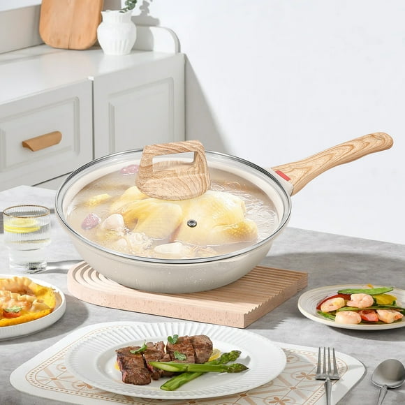 Wekvgz Deep Frying Pan with Lid Nonstick Saute Pan Efficient Skillet Pan with Ergonomic Handle Multifunctional Frying Pan for Kitchen Cooking Induction Stovetops