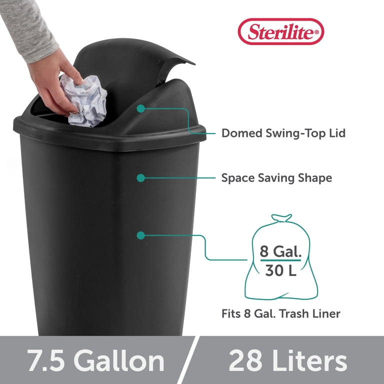 2 pack) Sterilite Kitchen Trash Can, 7.5 Gallon Plastic Garbage