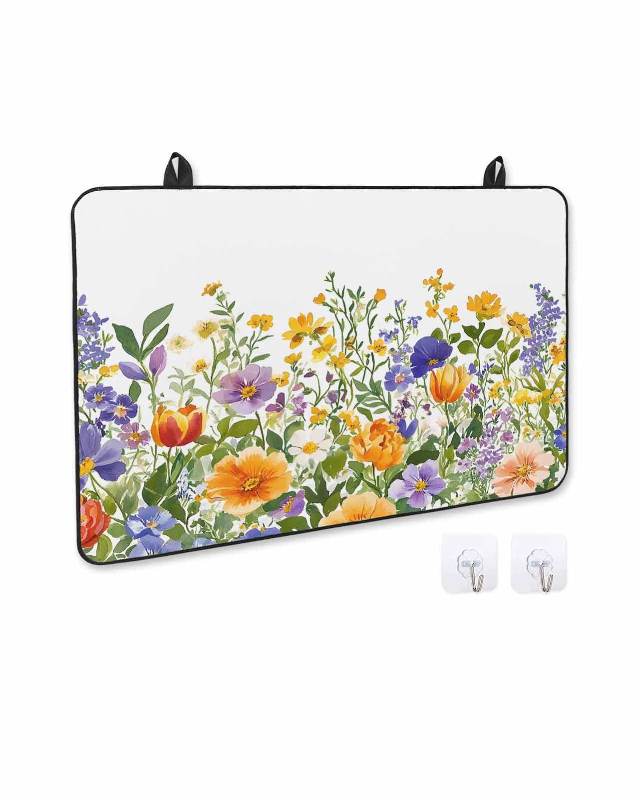 nqOlkjepod Large Induction Cooktop Protector Mat 24"x21", Colorful Floral Stove Top Covers for Electric Stove, Botanical Blossom Flowers Herbs Motif Stove Burner Cover Mats, Glass Top Stove Cover