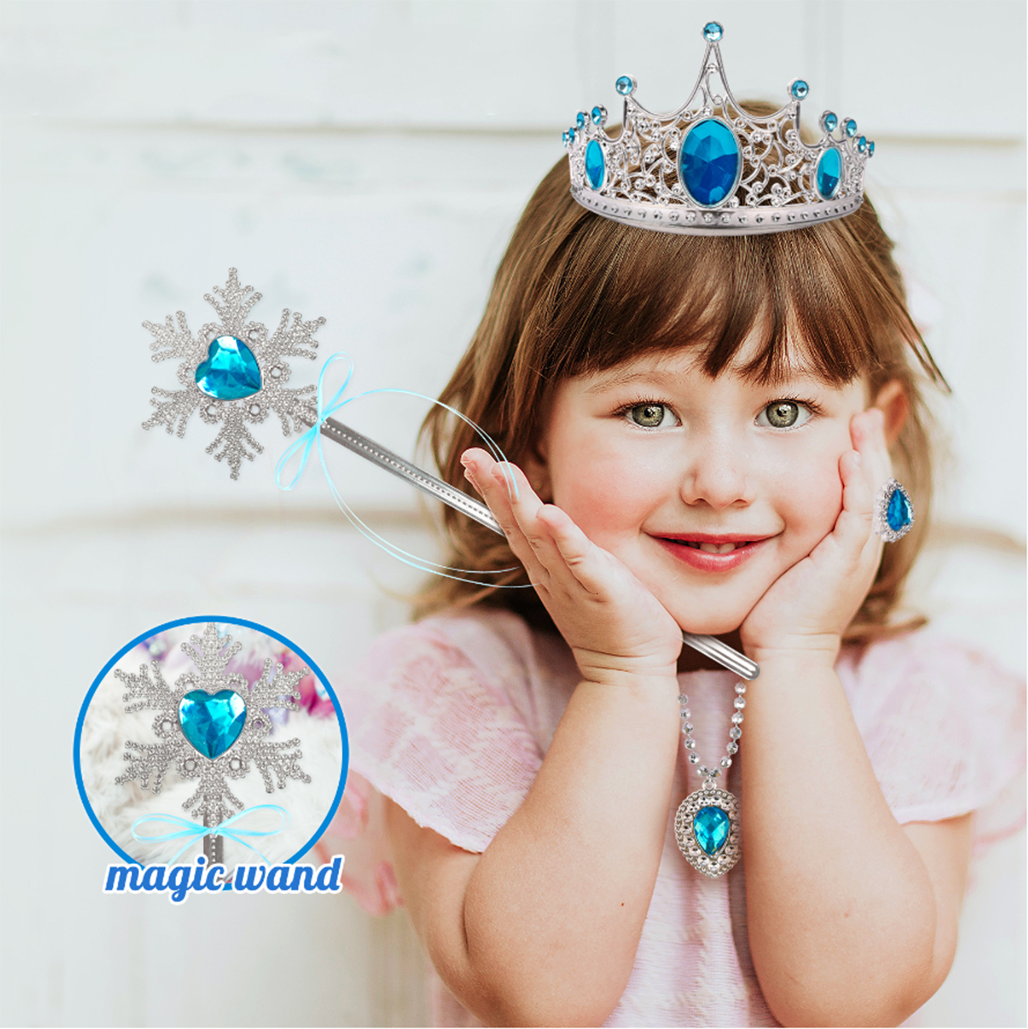 AOXTOY Dress-up Cosplay Toys for Girls, Princess Dress Up Clothes Cape Skirt Set, Pretend Play Princess Dress Cloak Jewelry Crown Wand - image 2 of 5