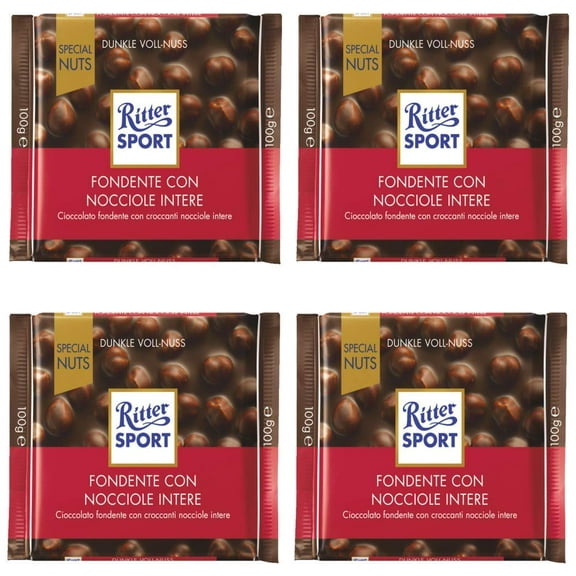 Ritter Sport Dark Chocolate with Whole Hazelnuts 3.5-Ounce/100g Bars, pack of 4