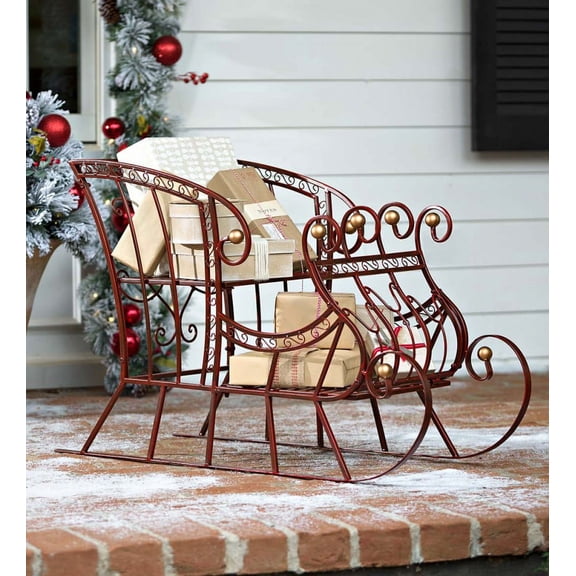 Plow & Hearth Red Metal Holiday Sleigh