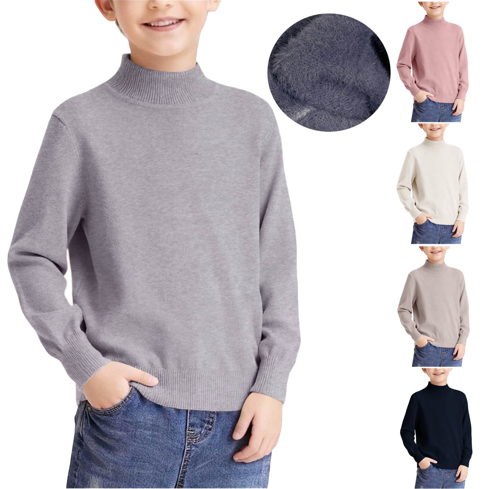 HBGVBA Boys Long Sleeve Sweater Mock Neck Fleece Sweaters Fall Winter Warm Knitted Pullover Casual Base Layer