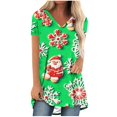 thumbnail image 1 of Camiseta Impresa con Cuello en V de Manga de Raglan de la Parte Trasera Larga Delantera Corta de las Mujeres de Navidad, Vacaciones Informales, 1 of 7