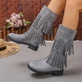 thumbnail image 5 of Lovzfmll Cowboy Boots for Women, Western Fringe Knee High Mid Heel, Low Heel Round Toe Cowgirl Boots Fall Gray Boots, 5 of 9