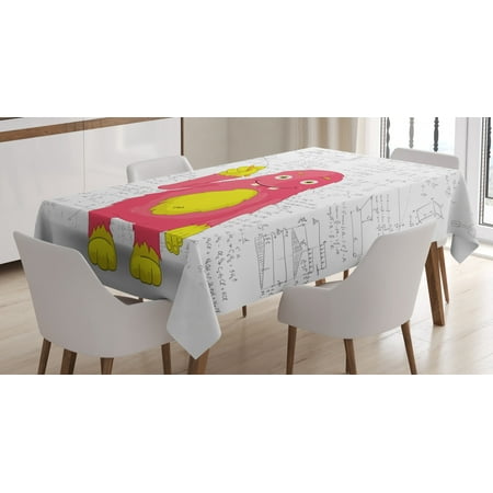 

Kids Decor Tablecloth Funny Smart Monster Doing Math on Wall Science Nerds Comic Illustration Rectangular Table Cover for Dining Room Kitchen 60 X 84 Inches Pink Yellow White by Ambesonne