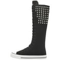 thumbnail image 3 of ANUFER Women Fashion Canvas Dance Boots Knee High Bicycling Boots Girls Fancy School Shoes Black Rivets SN914AB US6.5, 3 of 7