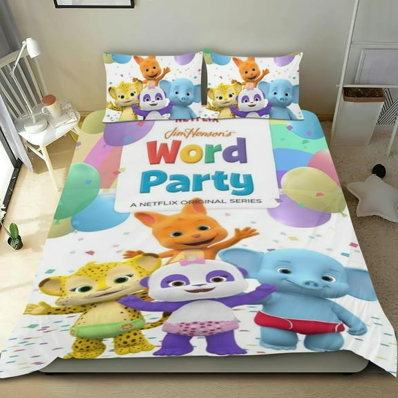 Bedding Set For Word Party Comforter Cover Set Cute Duvet Cover Sets Super Soft For Teens Kids Bedroom Gifts,1 Duvet Cover with 2 Pillowcases Twin 3 Piece