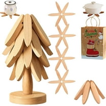 Walnut Wood Tree Trivet Set, Natural Tree Trivet Set - 4 Wooden Trivets & 1 Stand Like a Christmas, Foldable Kitchen Wooden,for Hotdishes Pot Bowl Teapot Hot Pot Holder (White)