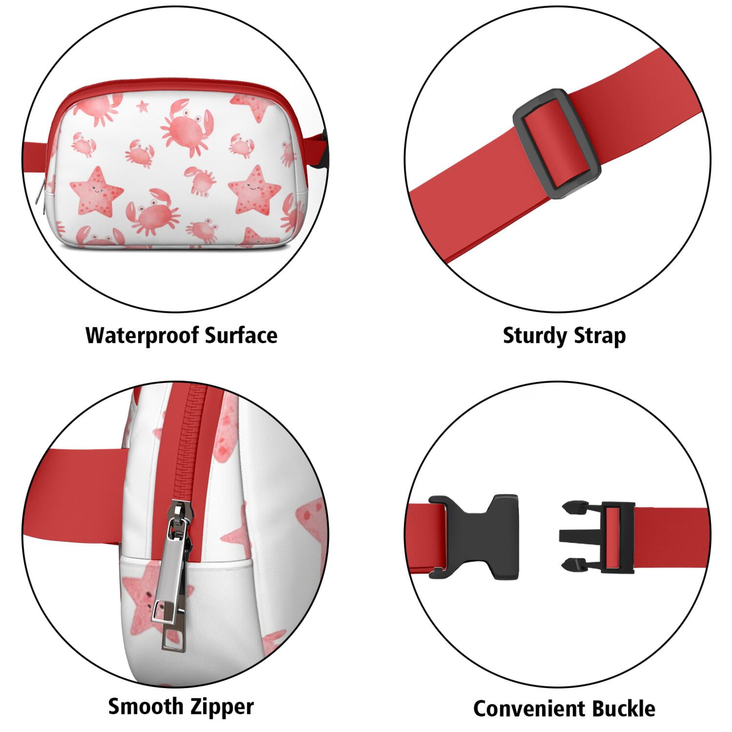 Fanny Packs for Women Fashion Waist Packs Bag with Adjustable Strap Marine Adorable Crab HandsFree Running Belt for Jogging for Outdoor Sports