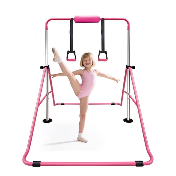 Triclicks Folding Gymnastics Bar for Kids, Adjustable Height Junior Training Kip Bar, Home Expandable Horizontal Gymnastic Monkey Bars Equipment