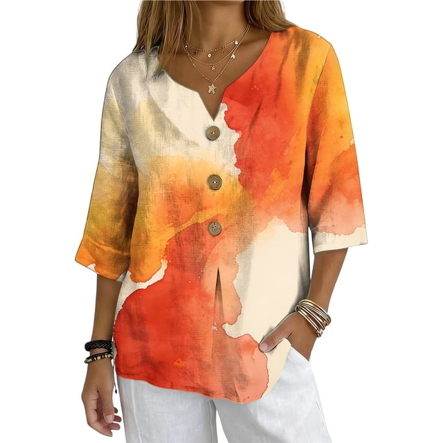 Xuyuer Solid Button Shirt Blouse - Women's Fashion Loose Female Neck T-Shirt Style Top for Smart Casual Office Wear, Weekend Brunch Outings & Effortless Minimalist Everyday Style