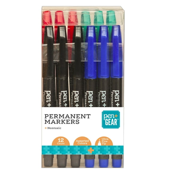 Pen+Gear Permanent Markers, Fine PM100, Assorted Colors, 12 Count