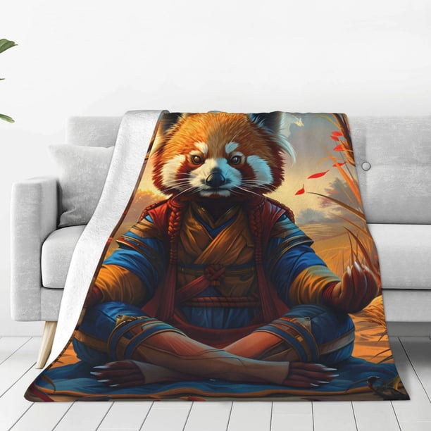 Fotbe Prairie Meditating Raccoon Manta de Franela Acolchonada con Estampado, Súper Suave y Esponjosa, Extra Grande para Sofá, Cama, Uso Todo el Año-40"x30"