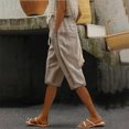 thumbnail image 6 of JJHGVB Cotton Linen Capris for Women High Waisted Pleated Beach Cropped Trousers Women Linen Shorts Cotton Linen Pants Below the Knee Wide Leg Elastic Waist Beach Boho Pants Bermuda Shorts Khaki 3XL, 6 of 6