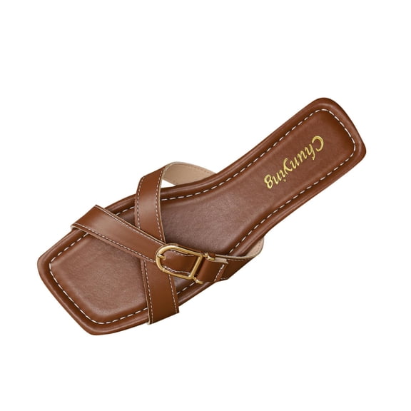 Wensltd Women Wide Width Beach Sandals Comfortable Open Toe Summer Casual Outdoor Wear Sandals Coffee
