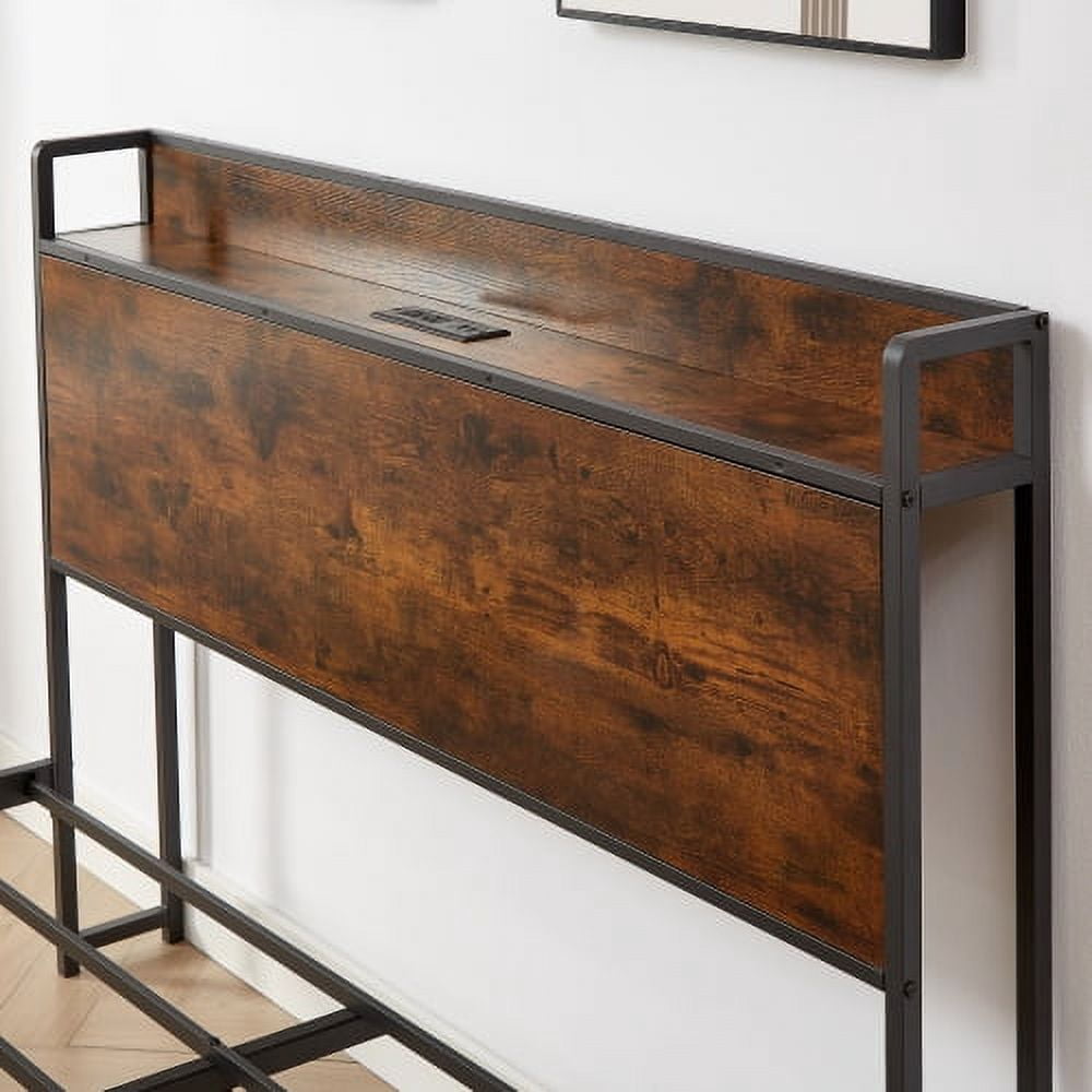 BSHTI Bed Frame with Charging Station Queen Size,Rustic Brown,87.80'' L x 61.80'' W x 39.2'' H