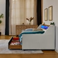 thumbnail image 6 of Newest Twin Size Upholstery Sofa Bed with Three LED lights, with Storage Adjustable Headboard, with Foldable Leg Pull up Trundle Bed , Wireless Charging, Linen Padded Sofa Bed frame, Beige, 6 of 9