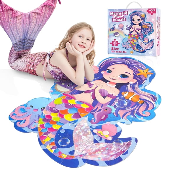 Neasyth Puzzles for Kids Ages 4-6, Large 54 Piece Mermaid Floor Puzzles for Kids 3-5, Mermaid Toys Gifts for Girls Boys