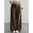 thumbnail image 5 of Women Solid Corduroy Wide Leg Pants Button Front Zipper Straight Pants with Pockets Coffee Color S, 5 of 8